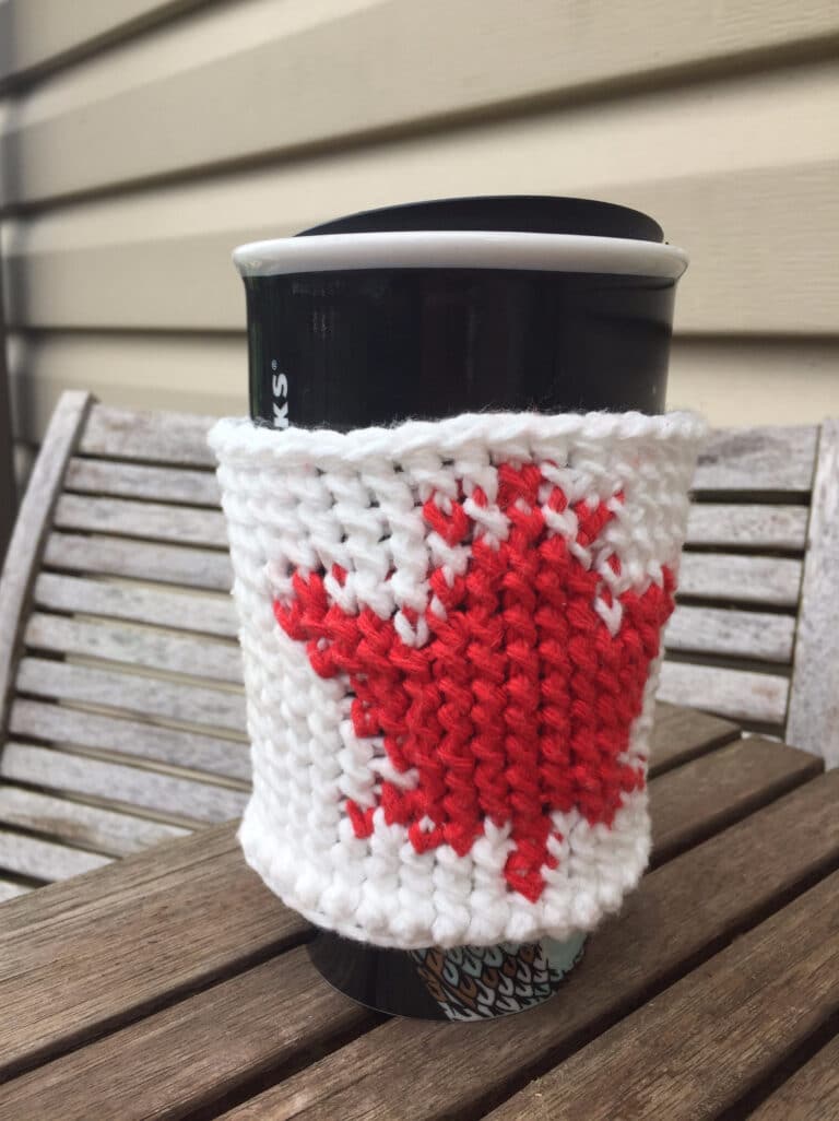Canadian Maple Leaf Cup Cozy – Free Crochet Pattern