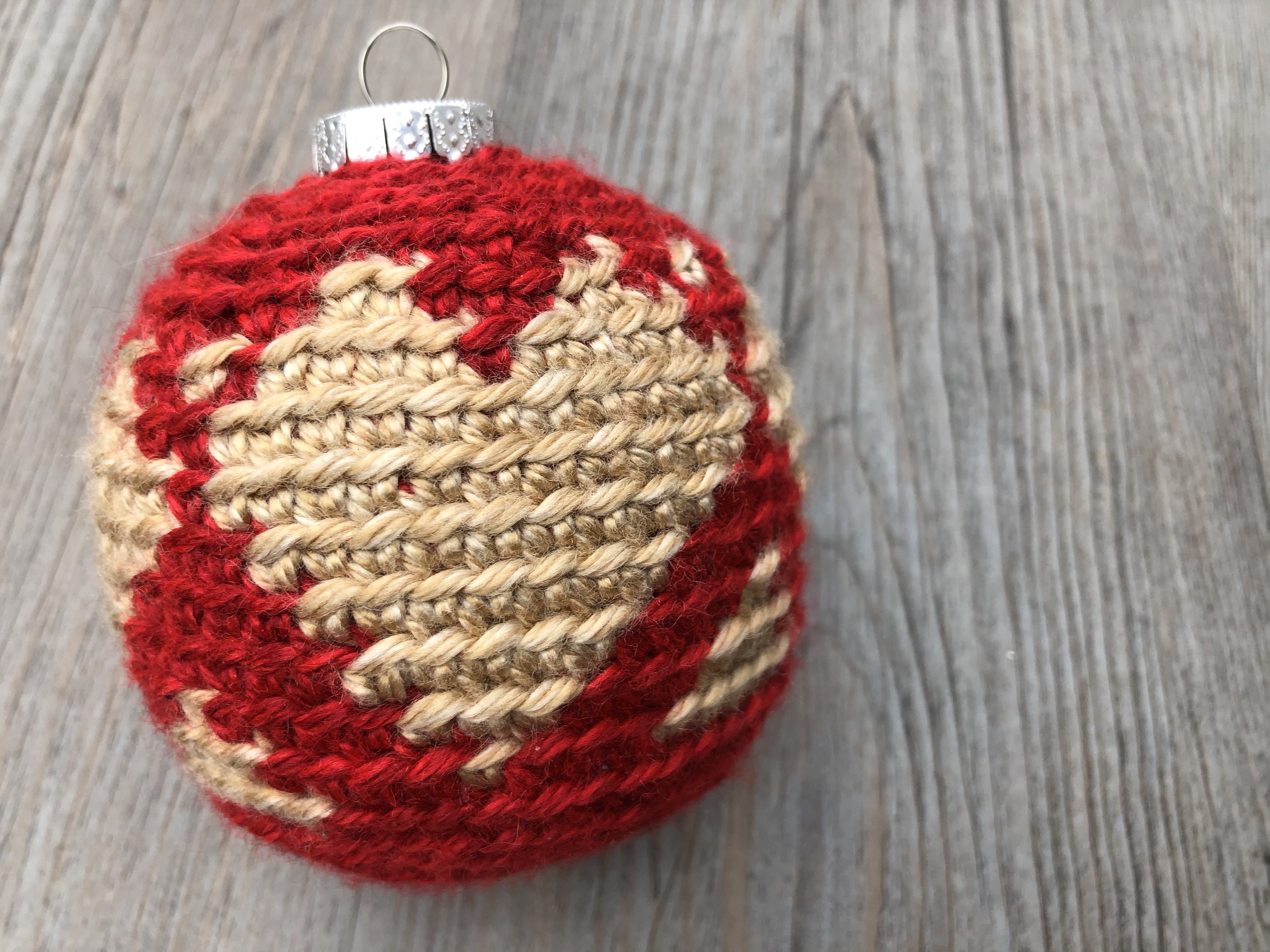 crochet Christmas bauble with crochet heart