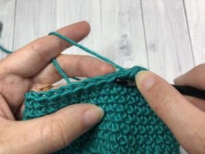 hands holding yarn and crochet hook crocheting