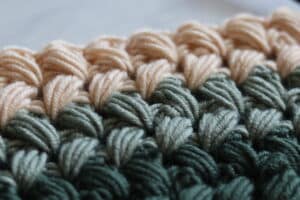 Braided Puff stitch shown in 3 colours
