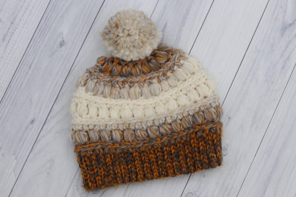crochet beanie gold and white