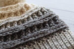 close up of textured stitches in crochet hat