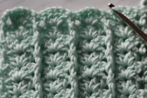 close up of the post and shell crochet stitch