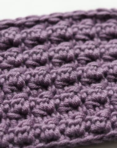 double crochet cluster stitch shown on angle