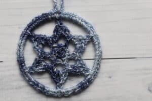 the Star of Wonder Crochet ornament in blue