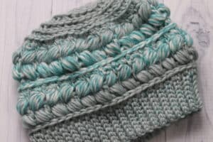 braided crochet beanie in teal