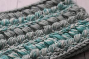 close up of crochet cowl