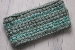 flat lay of crochet cowl