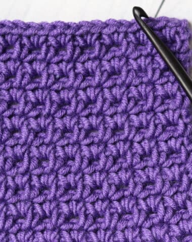 purple swatch of the easy crochet sieve stitch