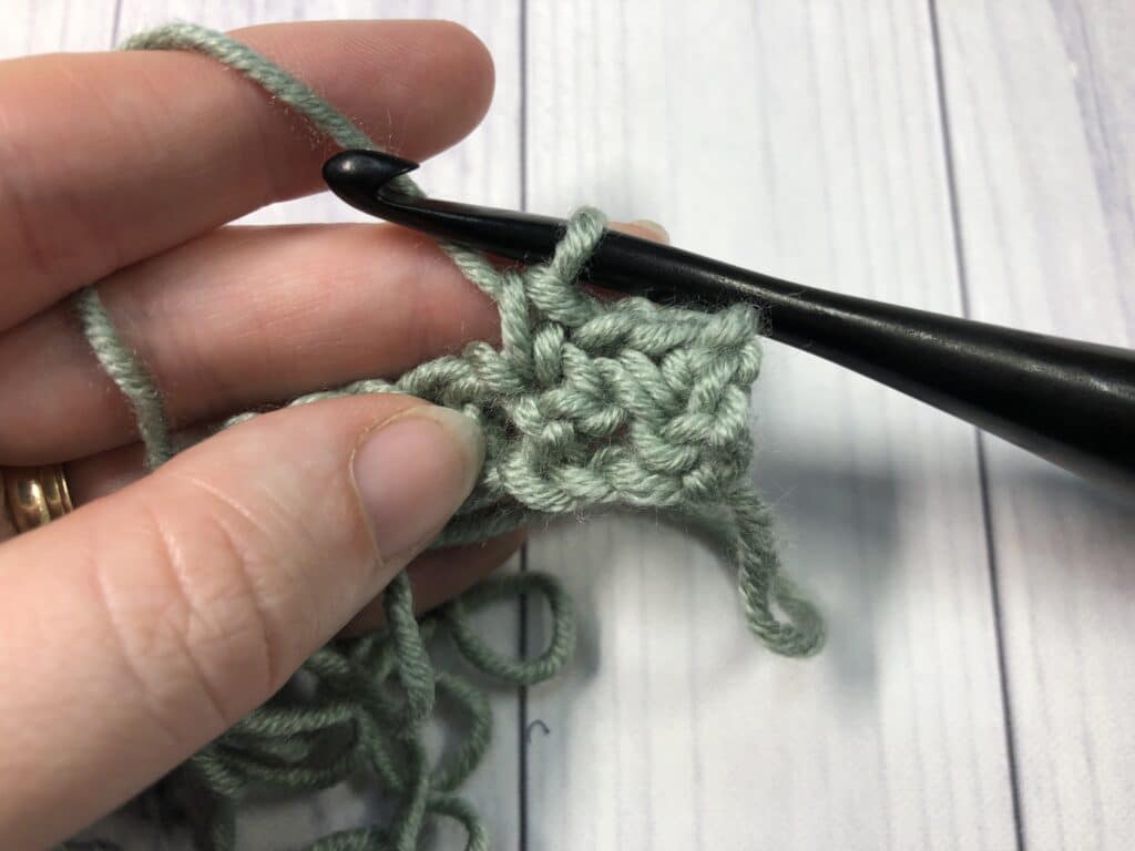 row two of the single crochet mesh stitch