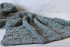 grey crochet blanket in Bernat Velvet Yarn