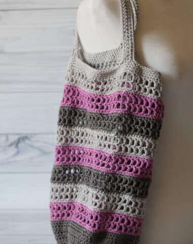 Crochet Market Bag in dark grey purple and light grey