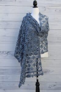 blue flower lace crochet shawl