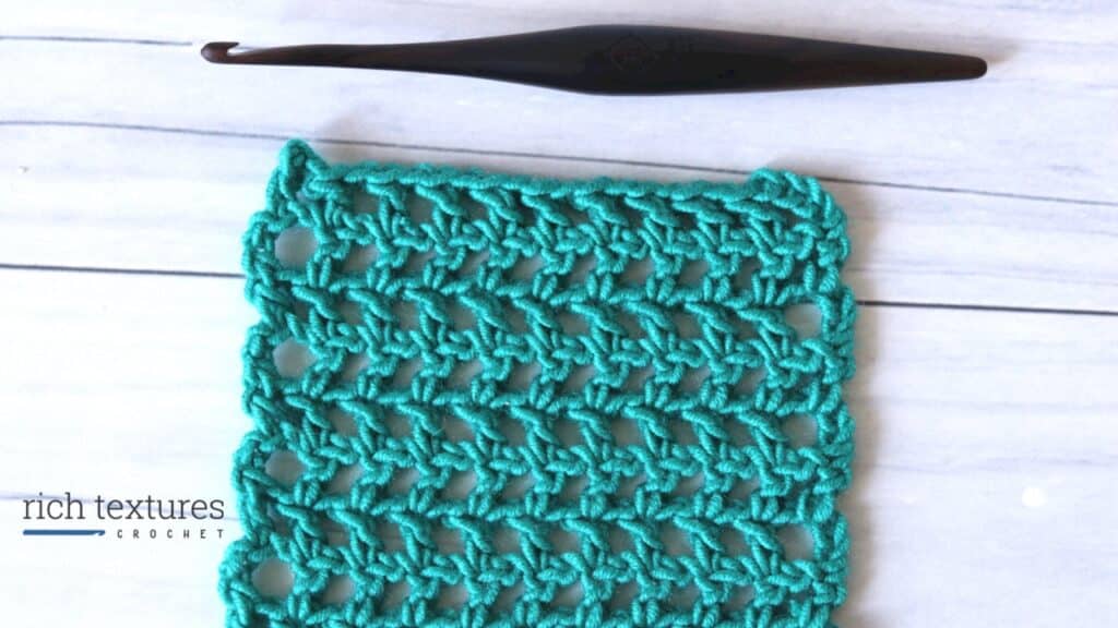 Swatch of the double crochet mesh stitch