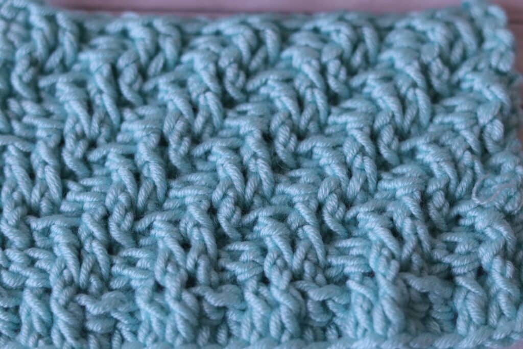 close up of the diagonal raised double crochet stitch