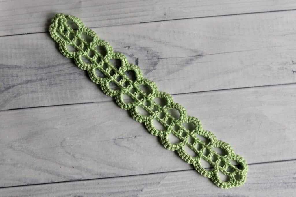 lace crochet bookmark in green