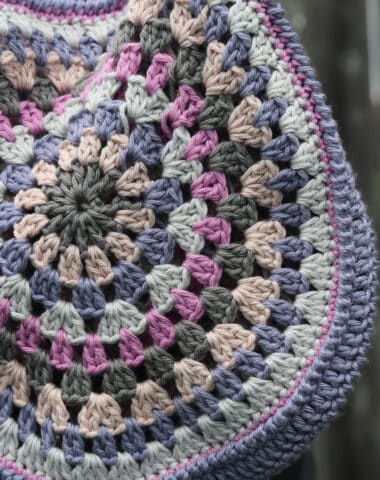 close up of a crochet granny circle
