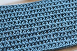 A blue swatch of the wide Double Crochet Stitch