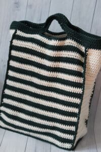 green and white striped crochet bag