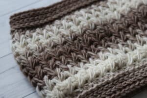A close up of the feather stitch as shown in the Feathers Crochet Cowl