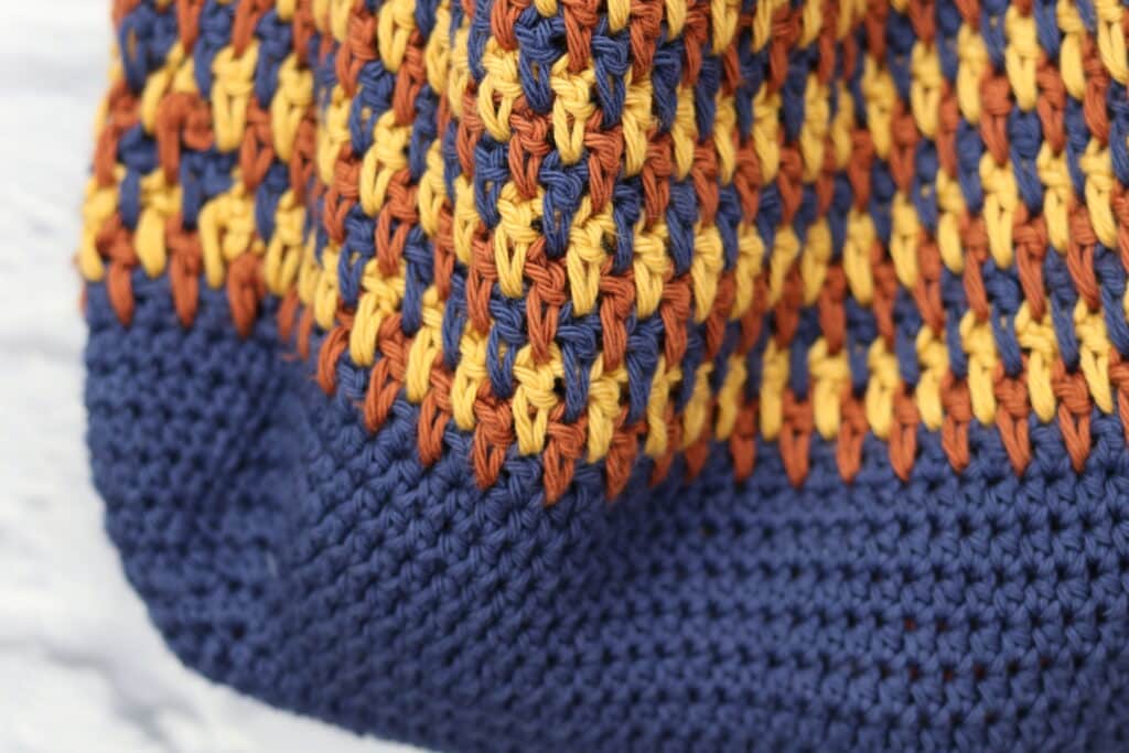 A Close up of the bottom of the Traveller Crochet Market Bag