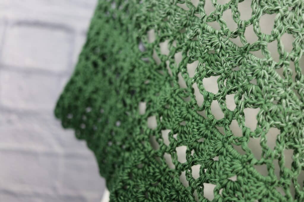 A close up of the edging on the Meadows Shawl