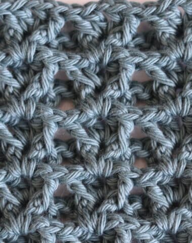 The Waffle V Crochet Stitch worked in a light blue yarn