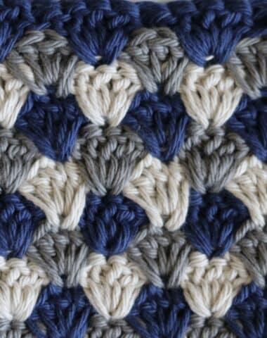 The Nesting Shell Crochet Stitch worked in blue white and grey yarn