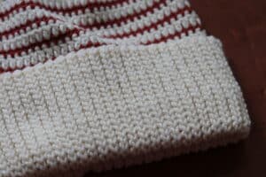 A Close up of the crochet brim on the Arden Beanie