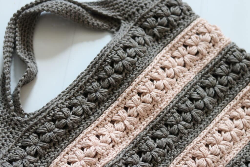 A Close up of the handles on the crochet Jasmine Market Bag