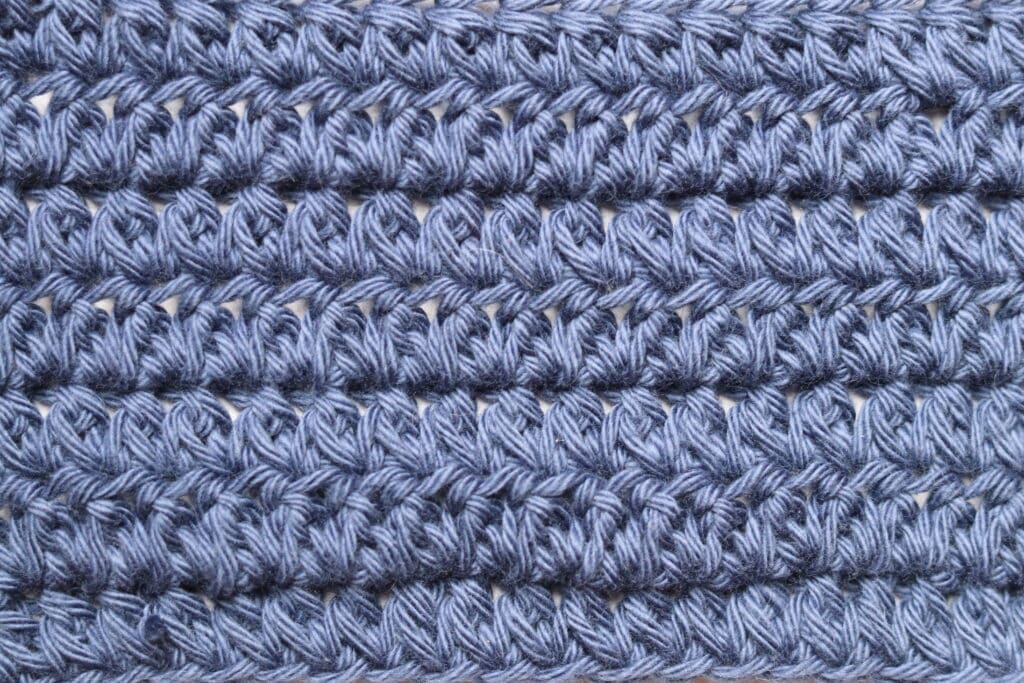 The Forked Half Double Crochet Stitch worked in blue yarn