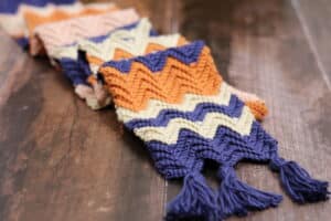 A stripped chevron crochet scarf
