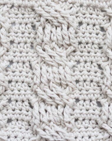A swatch of the crochet rope cable in a white yarn