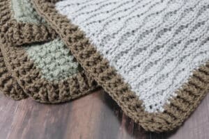 A close up of the ribbed edging on the windy pines crochet blanket