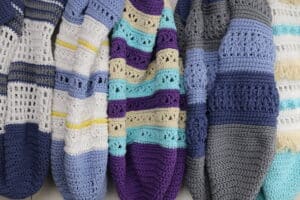 A close up of the market bags in the 2023 Market Bag Crochet Along