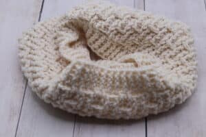 A textured crochet cowl