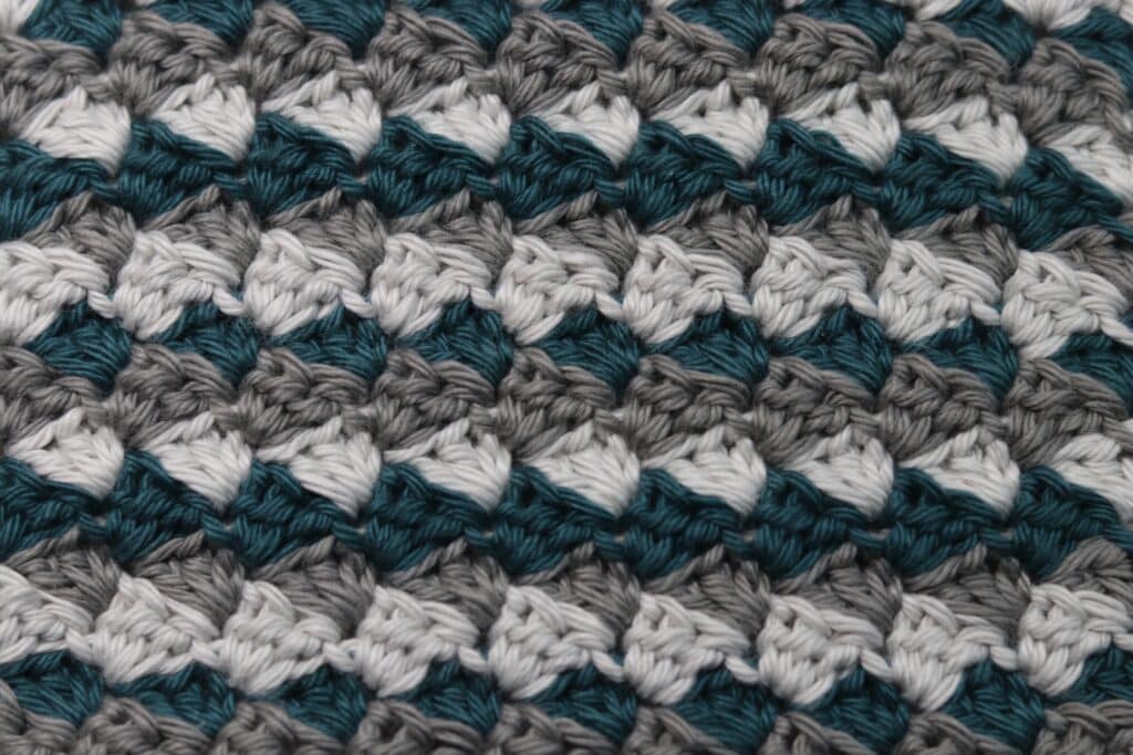 The Cobblestone Crochet Stitch worked in three different colours