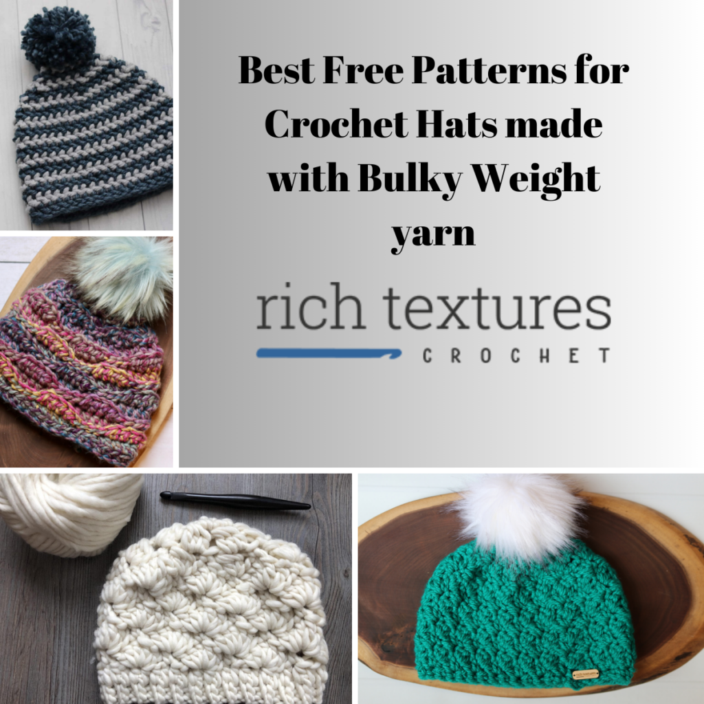 A collection of free crochet beanies made with a super bulky weight yarn