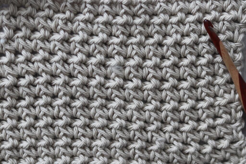 A swatch of the crochet modified moss stitch