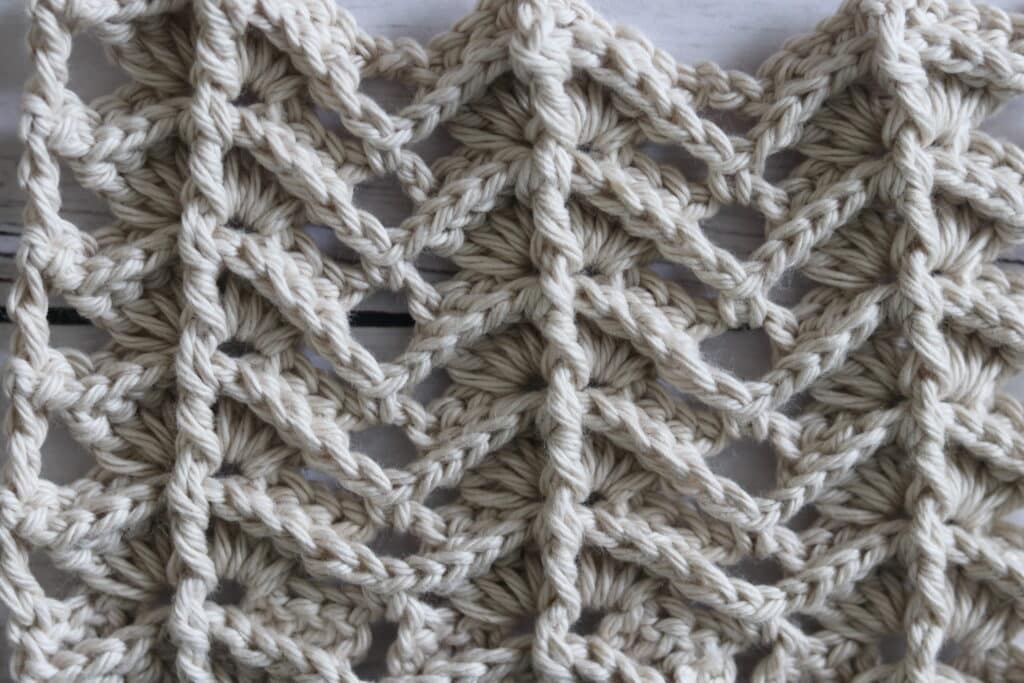 A close up of the ribbed herringbone crochet stitch pattern