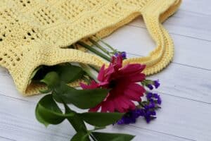 The Sunny Day Market Bag with pink and purple flowers