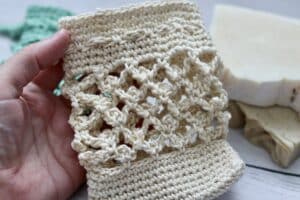 crochet soap saver held in hand