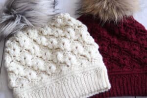 Red and white crochet beanies