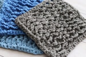 Crochet dishcloth in grey and blue