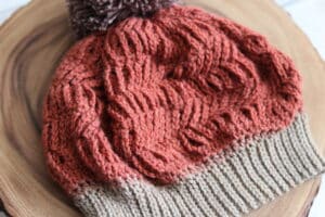 Close up of the stitches in the Happy trails beanie
