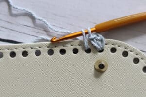 continue working single crochet stitches into each hole around your bag bottom