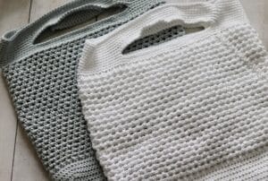 Pair of grey and white crochet farmers market bags