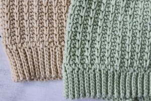 close up of the brim on two crochet hats