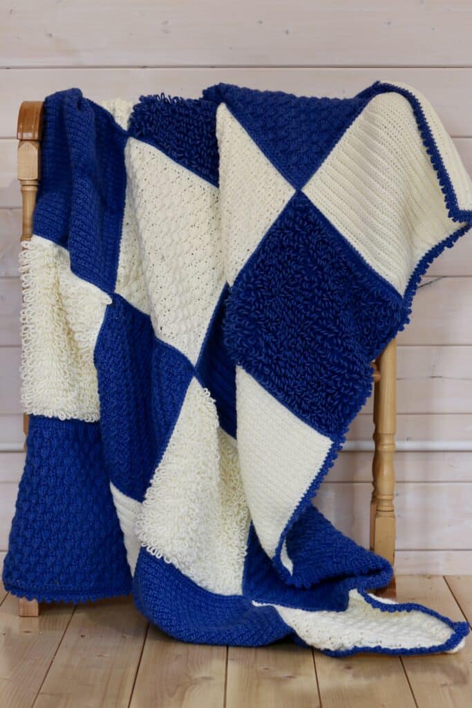 The Tranquil Blue crochet stitch sampler blanket