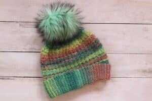 The Cotton Candy Crochet Beanie with a fold up brim
